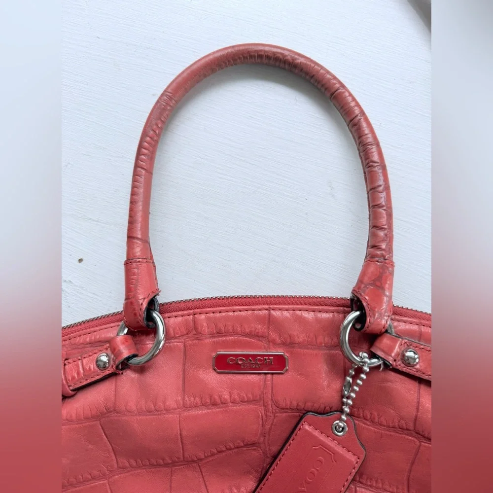 COACH Madison Crocodile Embossed Lindsey Satchel Coral Leather